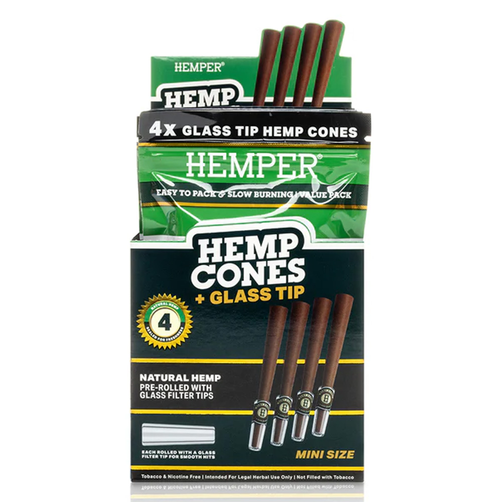 Blunts  Cones Hemper 1.1/4 & Glass Tips Hemp 12x4 ud.